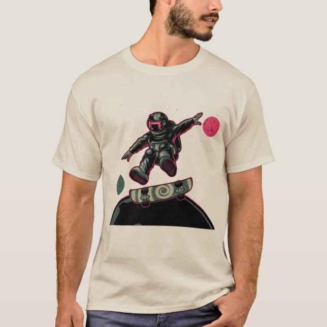 Funny Skateboarding Astronaut Space Skater Tee (Front)