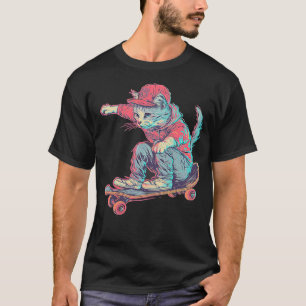 Funny Skateboarding Cat Player Women Men Kids 11 T-Shirt