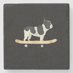 funny skateboarding french bulldog puppy gift stone coaster
