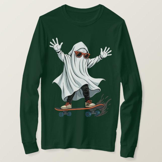 Funny Skateboarding Ghost Long Sleeve T-Shirt (Design Front)