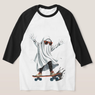 Funny Skateboarding Ghost Men's 3/4 Sleeve T-Shirt