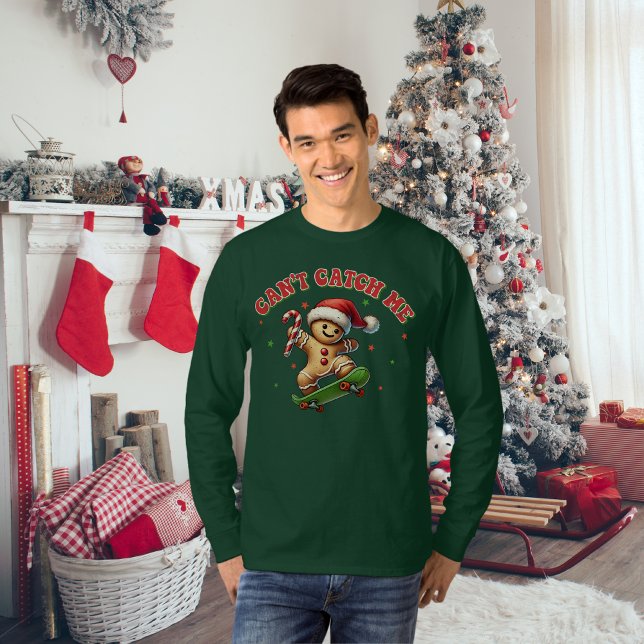 Funny Skateboarding Gingerbread Man Christmas T-Shirt (Creator Uploaded)