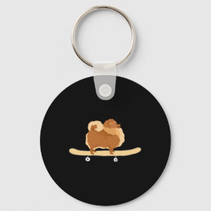 Funny Skateboarding Pomeranian Pom Puppy Gift Key Ring