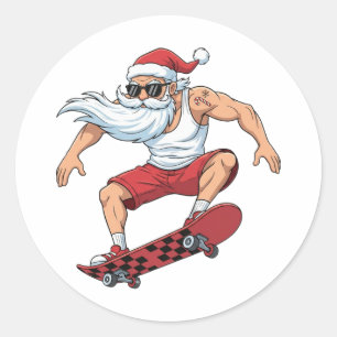Funny Skateboarding Santa Claus Christmas Classic Round Sticker
