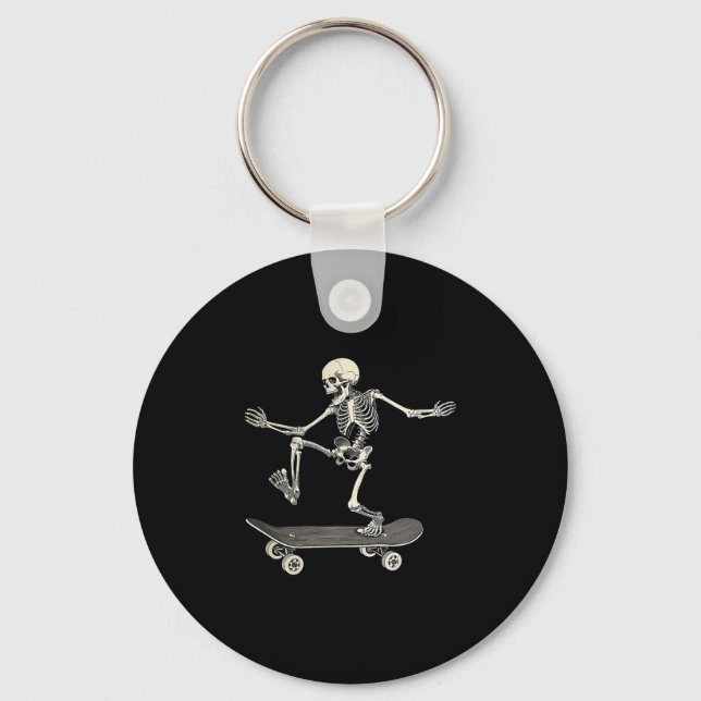 Funny Skateboarding Skeleton Playful Skeleton Skat Key Ring (Front)