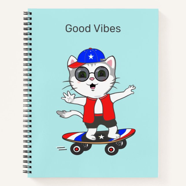 Funny Skater Tabby Cat Notebook (Front)