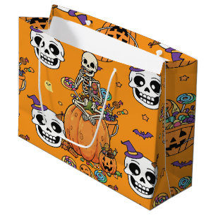 Funny Skeleton And Candy For Halloween Large Gift Bag