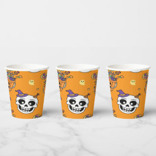 Funny Skeleton And Candy For Halloween Paper Cups