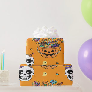 Funny Skeleton And Candy For Halloween Wrapping Paper