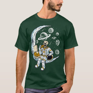 Funny Skeleton Astronaut Eating Pizza on a Dead Mo T-Shirt