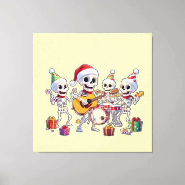 Funny Skeleton Band Christmas & New Year – 3D Cart Canvas Print (Front)