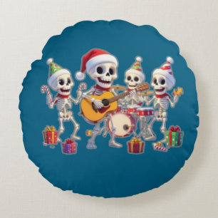 Funny Skeleton Band Christmas & New Year – 3D Cart Round Cushion