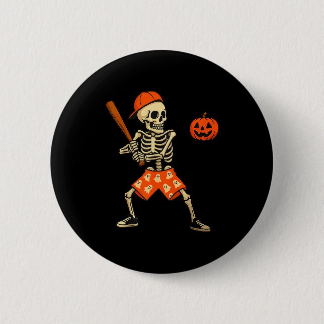 Funny Skeleton Baseball Batting Halloween Costume  6 Cm Round Badge (Front)