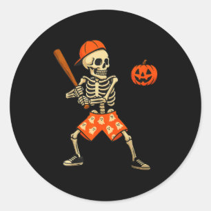 Funny Skeleton Baseball Batting Halloween Costume  Classic Round Sticker