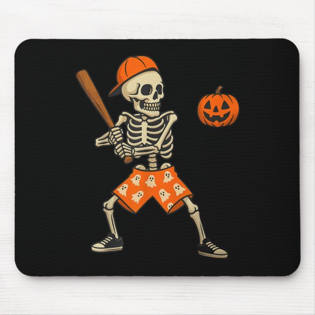 Funny Skeleton Baseball Batting Halloween Costume  Mouse Pad (Front)