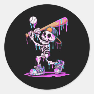 Funny Skeleton Baseball Drip Boys Youth Kids Hallo Classic Round Sticker