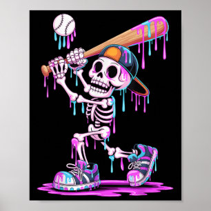 Funny Skeleton Baseball Drip Boys Youth Kids Hallo Poster