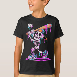Funny Skeleton Baseball Drip Boys Youth Kids T-Shirt