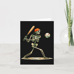 Funny Skeleton Batting Baseball Halloween Boys Men Card