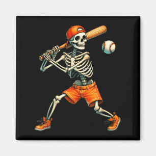 Funny Skeleton Batting Baseball Halloween Boys Men Magnet