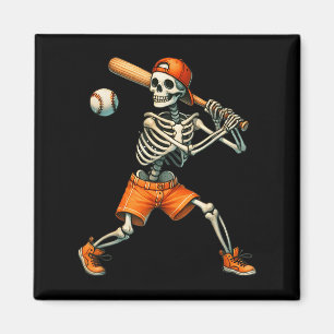 Funny Skeleton Batting Baseball Halloween Boys Men Magnet