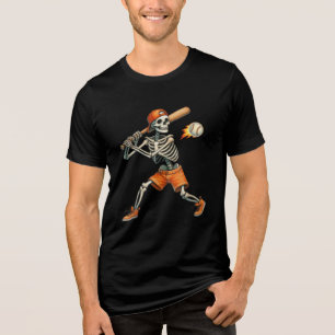 Funny Skeleton batting Baseball Halloween T-Shirt Tri-Blend Shirt