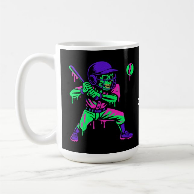 Funny Skeleton Batting Ice Cream Dripping Baseball Coffee Mug (Left)