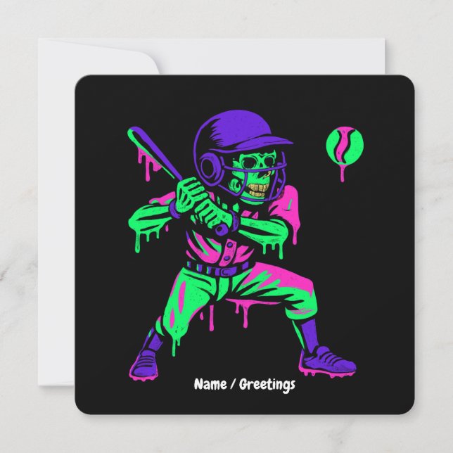 Funny Skeleton Batting Ice Cream Dripping Baseball Invitation (Front)