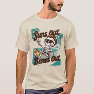 Funny skeleton beach sun word art surfing T-Shirt