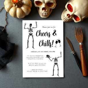 Funny Skeleton Black & White Halloween Party Invitation
