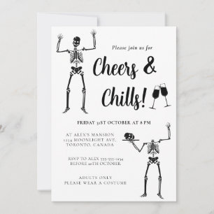 Funny Skeleton Black & White Halloween Party Invitation
