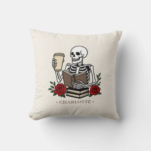 Funny Skeleton Book and Coffee Lover Cushion