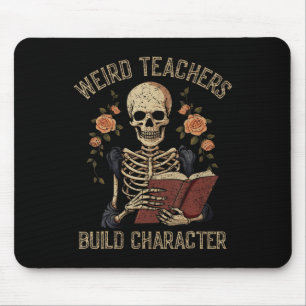 Funny Skeleton Book Floral Skull Halloween Teacher Mouse Pad