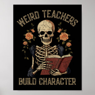 Funny Skeleton Book Floral Skull Halloween Teacher Poster