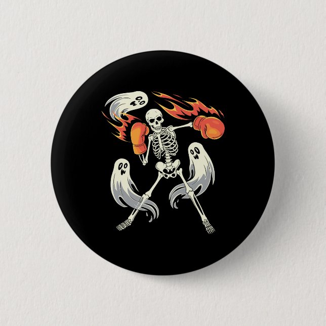 Funny Skeleton Boxing Lovers Spooky Halloween Boxe 6 Cm Round Badge (Front)