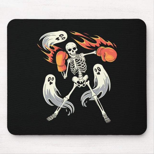 Funny Skeleton Boxing Lovers Spooky Halloween Boxe Mouse Pad (Front)