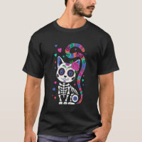 Funny Skeleton Cat Day of Dead Tattoo Halloween I'
