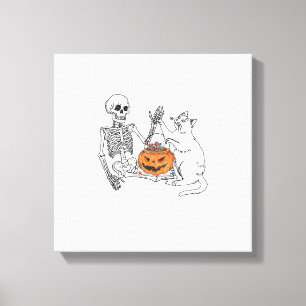 Funny Skeleton Cat Lover Halloween Costume for Cat Canvas Print