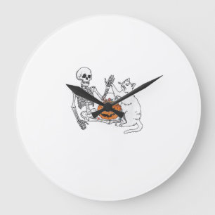 Funny Skeleton Cat Lover Halloween Costume for Cat Large Clock