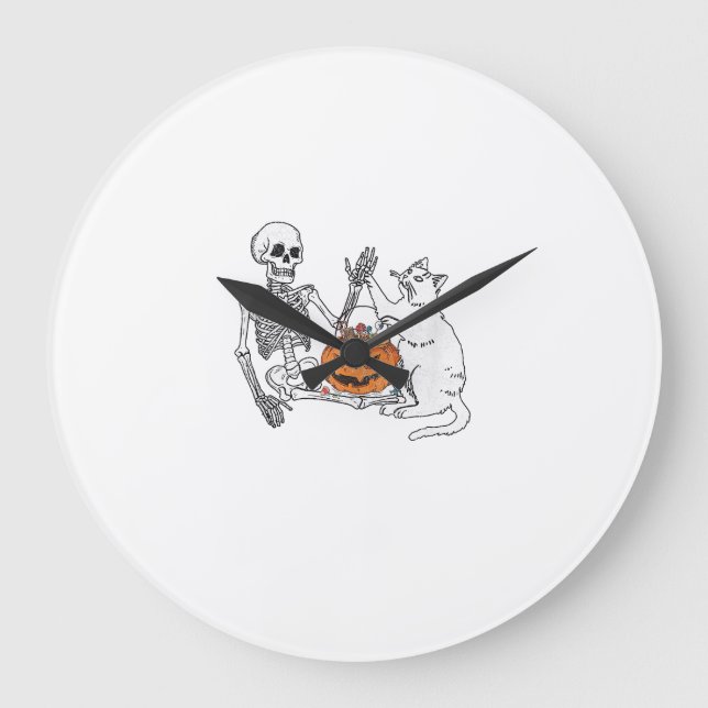 Funny Skeleton Cat Lover Halloween Costume for Cat Large Clock (Front)