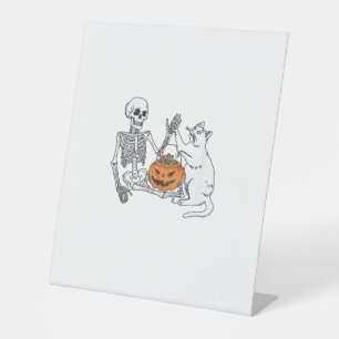 Funny Skeleton Cat Lover Halloween Costume for Cat Pedestal Sign