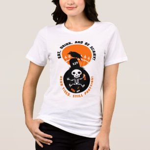 Funny Skeleton Celebrates Halloween Tri-Blend Shirt
