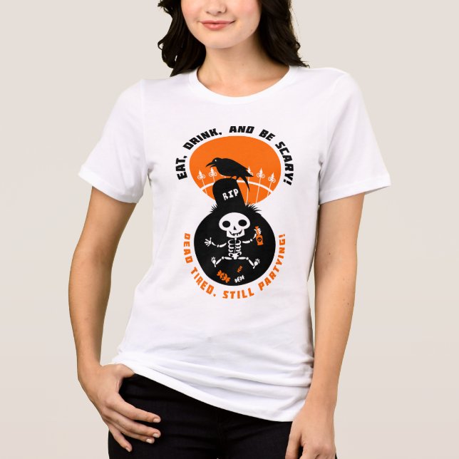 Funny Skeleton Celebrates Halloween Tri-Blend Shirt (Front)