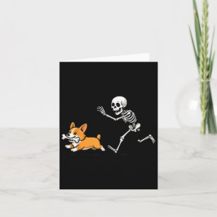 Funny Skeleton Chasing Corgi Halloween Dog Mum Pet Card
