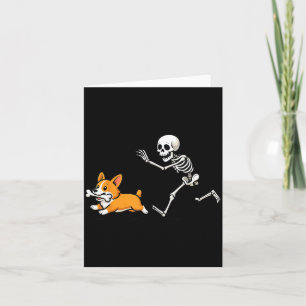 Funny Skeleton Chasing Corgi Halloween Dog Mum Pet Card