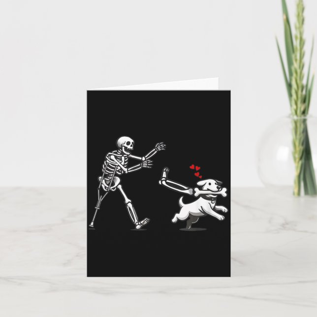 Funny Skeleton Chasing Dog Funny Dog Halloween Card (Front)