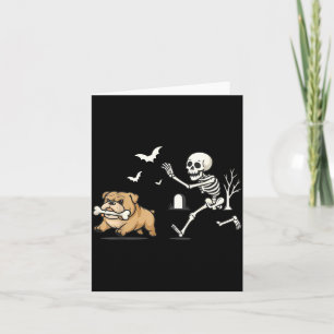 Funny Skeleton Chasing French Bulldog Halloween Card