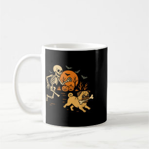 Funny Skeleton Chasing Pug Halloween Costume Dog Coffee Mug