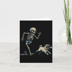 Funny Skeleton Chasing Pug Halloween Dog Mum Pug Card