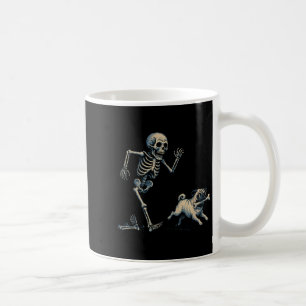 Funny Skeleton Chasing Pug Halloween Dog Mum Pug L Coffee Mug